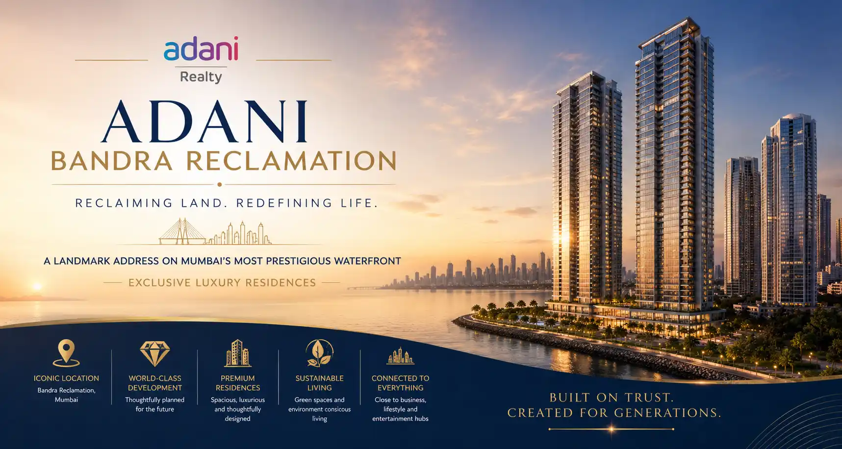 Luxury residential tower of Adani Bandra Reclamation offering premium apartments in Bandra West