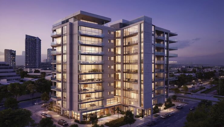 Architectural view of Bhoomi group upcoming redevelopment towers in Goregaon East with green surroundings