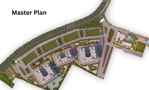 Master plan layout of Meghna Jay Pathik showing towers and green spaces