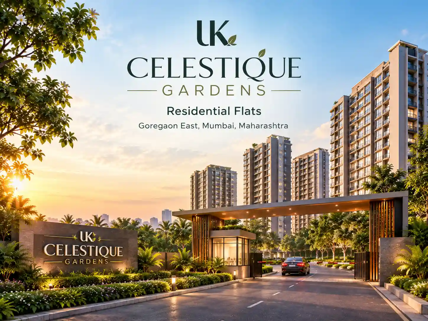 Premium residential tower of UK Celestique Gardens offering 3 BHK apartments in Goregaon East, Mumbai